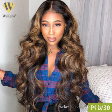 Highlight Brown Color Transparent Lace Front Human Hair Wig Brazilian Colored Human Hair Wigs For Black Women